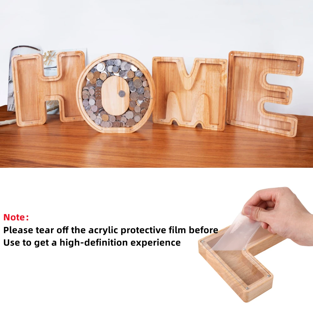 Twenty-six Letter Wooden Piggy Bank Money Box Coin Safe Storage Desktop Ornaments Craft Decor For Adults Children Birthday Gifts