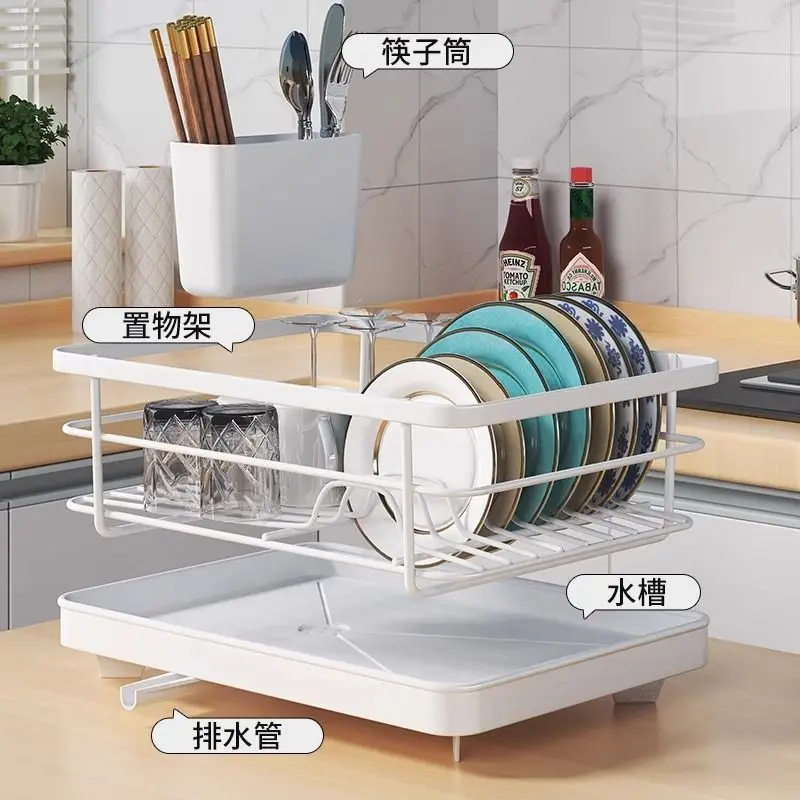 رف تخزين المطبخ بطبقة واحدة للأطباق والأوعية والأواني مع صينية تصريف ورف تجفيف كونترتوب #4