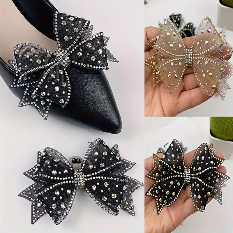 Shiny Bows Shoes Decoration Clips Wedding High Heel Rhinestone Charm Buckle Clips Detachable Clothes Accessories 1pcs