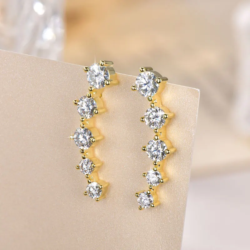 OXTAO Certified Moissanite Smile Stud Earrings Anniversary Gift 14K Gold Filled Climber Earrings Wedding Party Jewelry for Women