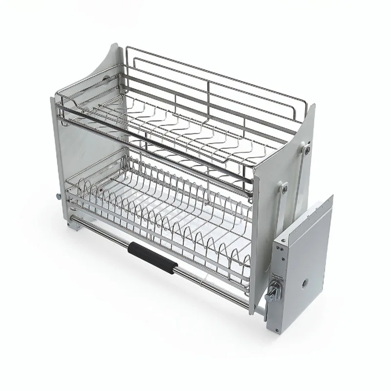 Pull-down 304 stainless steel lifting dish storage cabinet double-layer hanging cabinet