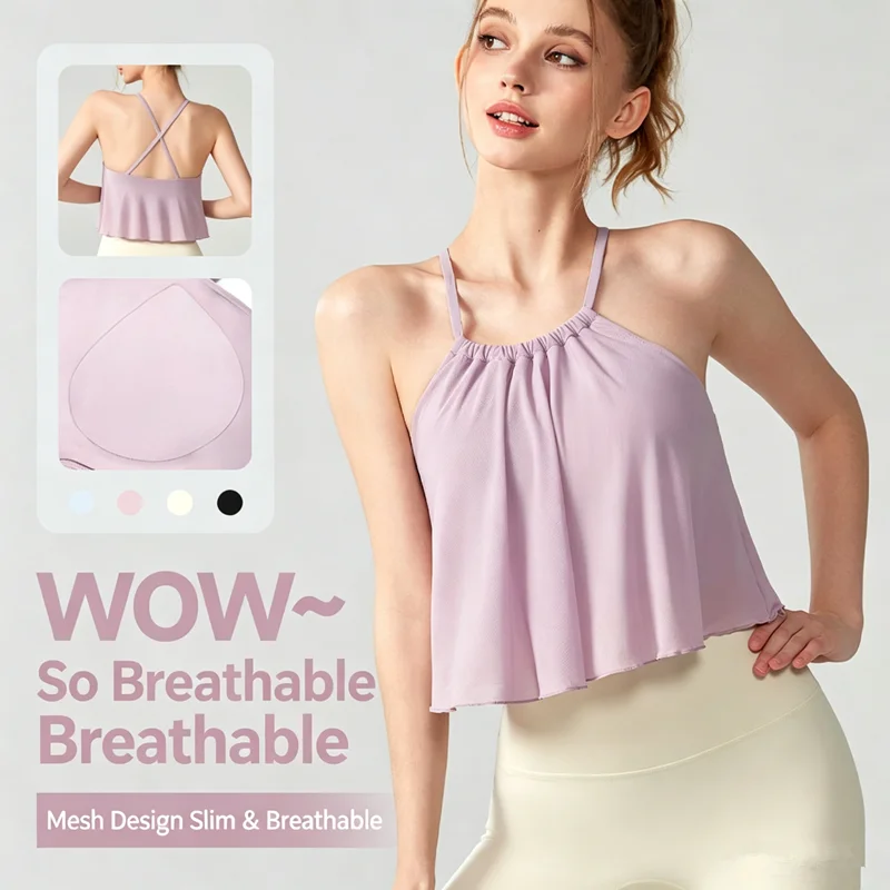

Women's Cloud-Like Mesh Sports Bra, Fixed Padding, Shockproof Breathable Outerwear Camisole Fitness Brassiere Women