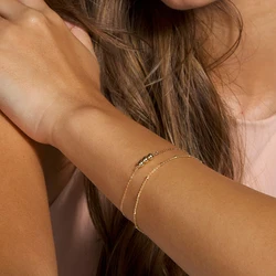 Double layer bead bracelet Gold color thin link satellite chain 1mm simple for women gift jewelry