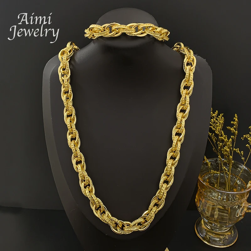 Collier tendance pour homme avec chaîne de 65 cm, plaqué or 18 carats, style Dubaï, ensemble de bijoux Y2K, bracelet, bijoux de fiançailles, meilleurs cadeaux