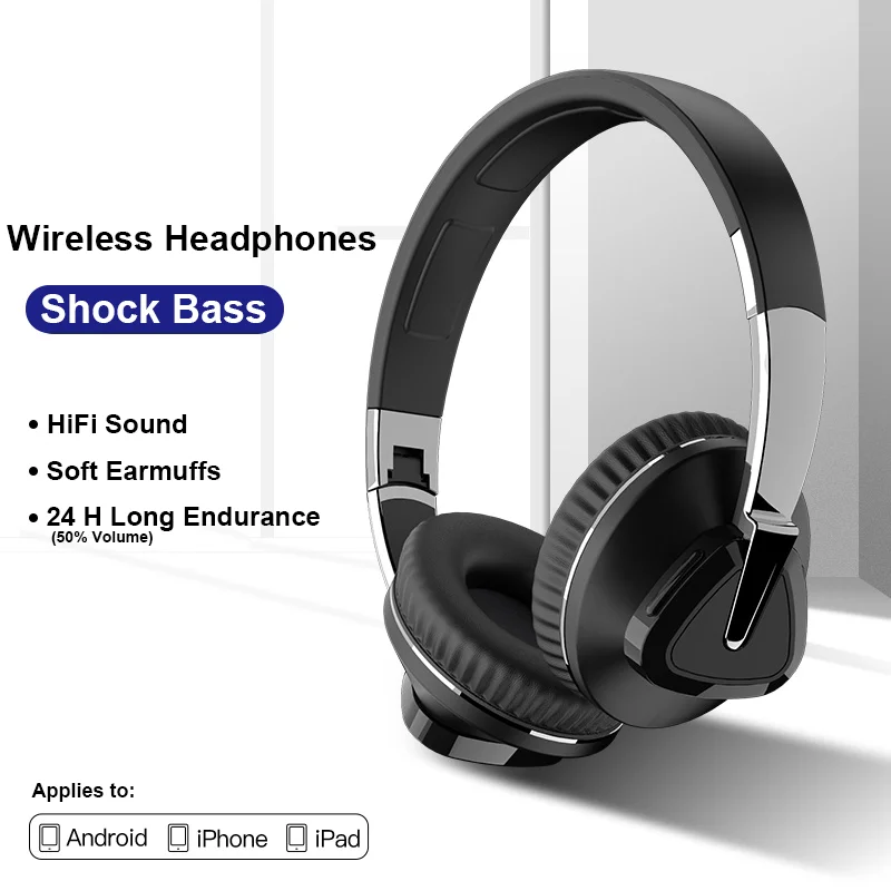 

Headphones Bluetooth Wireless Headset HiFi Stereo Sound With Mic Music Game Sport Earphone Foldable Support TF SD-Card Earpieces