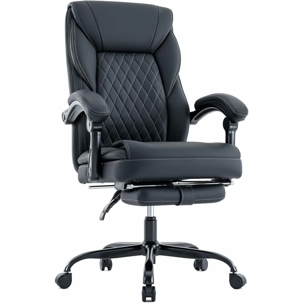 Executive Office Chair Big and Tall with Footrest and Pockets Ergonomic Home Computer Gaming Desk Task High Back PU Leather Adju