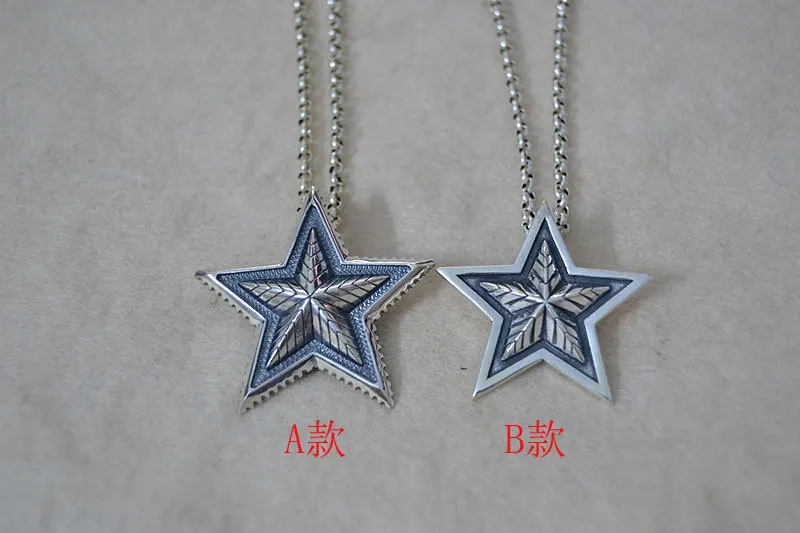 Personalized punk hip-hop accessories trendsetter sterling silver pentagonal star necklace pendant long sweater chain men's retr