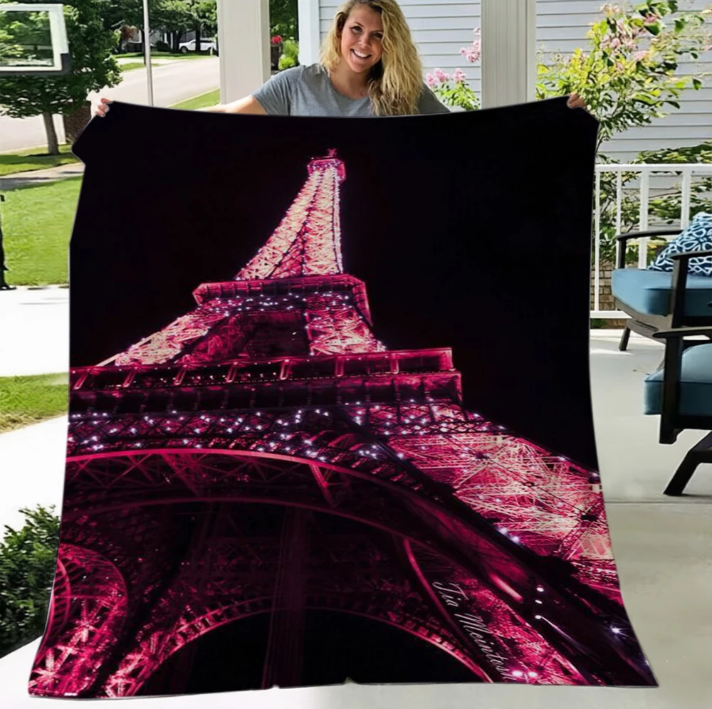 Paris Tower Blanket Eiffel Landscape Soft Flannel Warm Throw Blankets For Sofa Bed Neon Pink City Travel Modern Art Decor