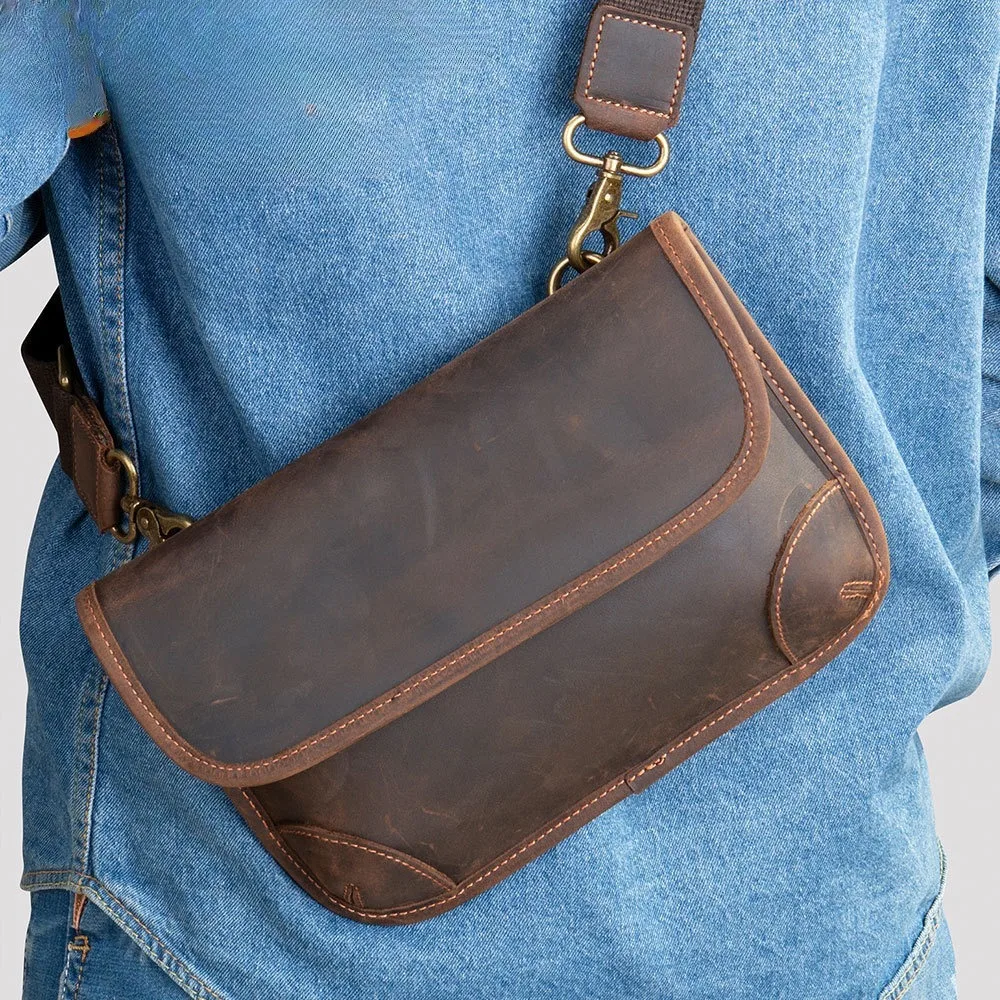 

Shoulder Leather Men's Simple High-end Trendy Fashion Versatile Fashion Small Satchel Mobile Phone Locomotive Bag Messenger Bag