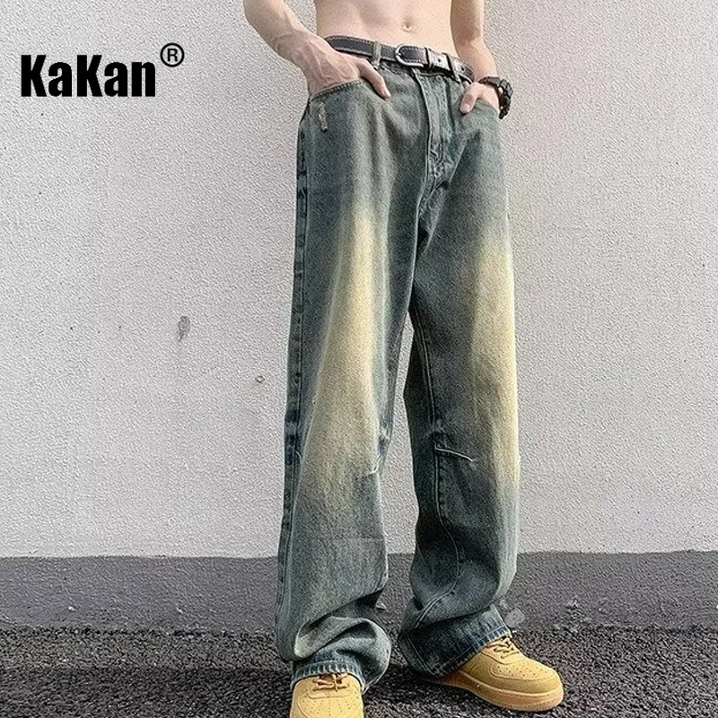 Kakan - New Men's Washed Denim Jeans, Y2k Clothing Loose Wide Leg Straight Leg Long Jeans Summer Denim Pants