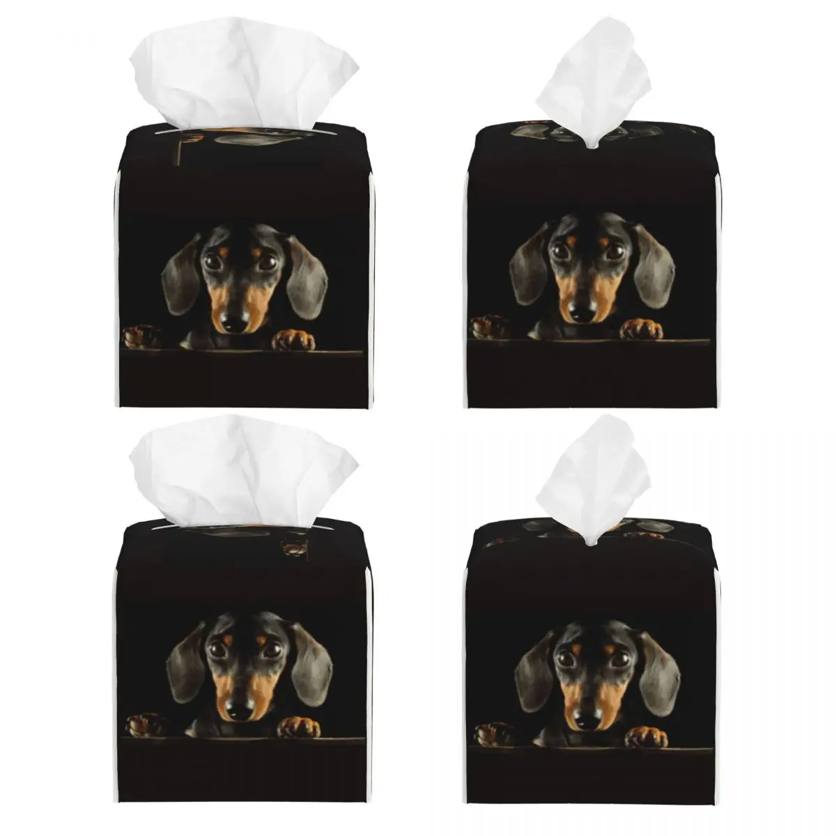 Custom Cute Dachshund Dog Tissue Box Cover for Bathroom Office Puppy Pet PU Leather Square Facial Tissue Box Holder