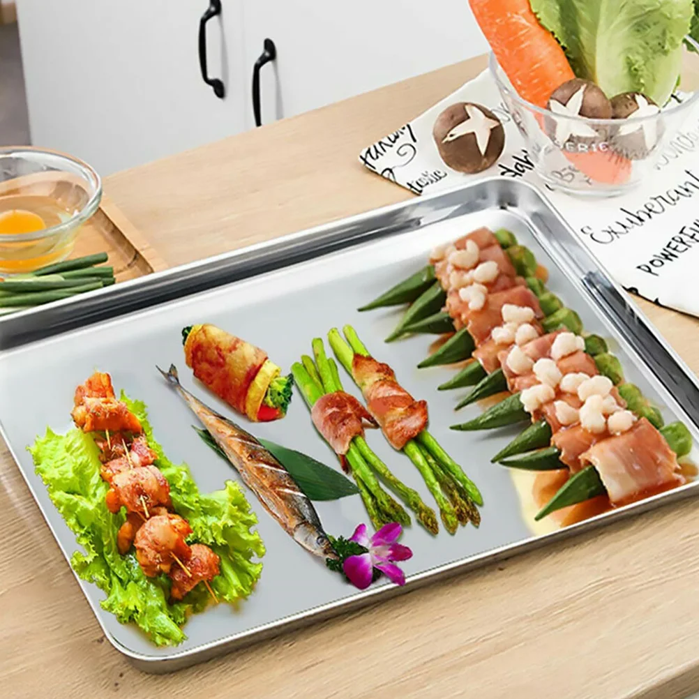 

2 Sets Baking Cooling Racks Stainless Steel Tray Pans Lie Net Oven Grill BBQ Kitchen Storage Cookware Multifunctional