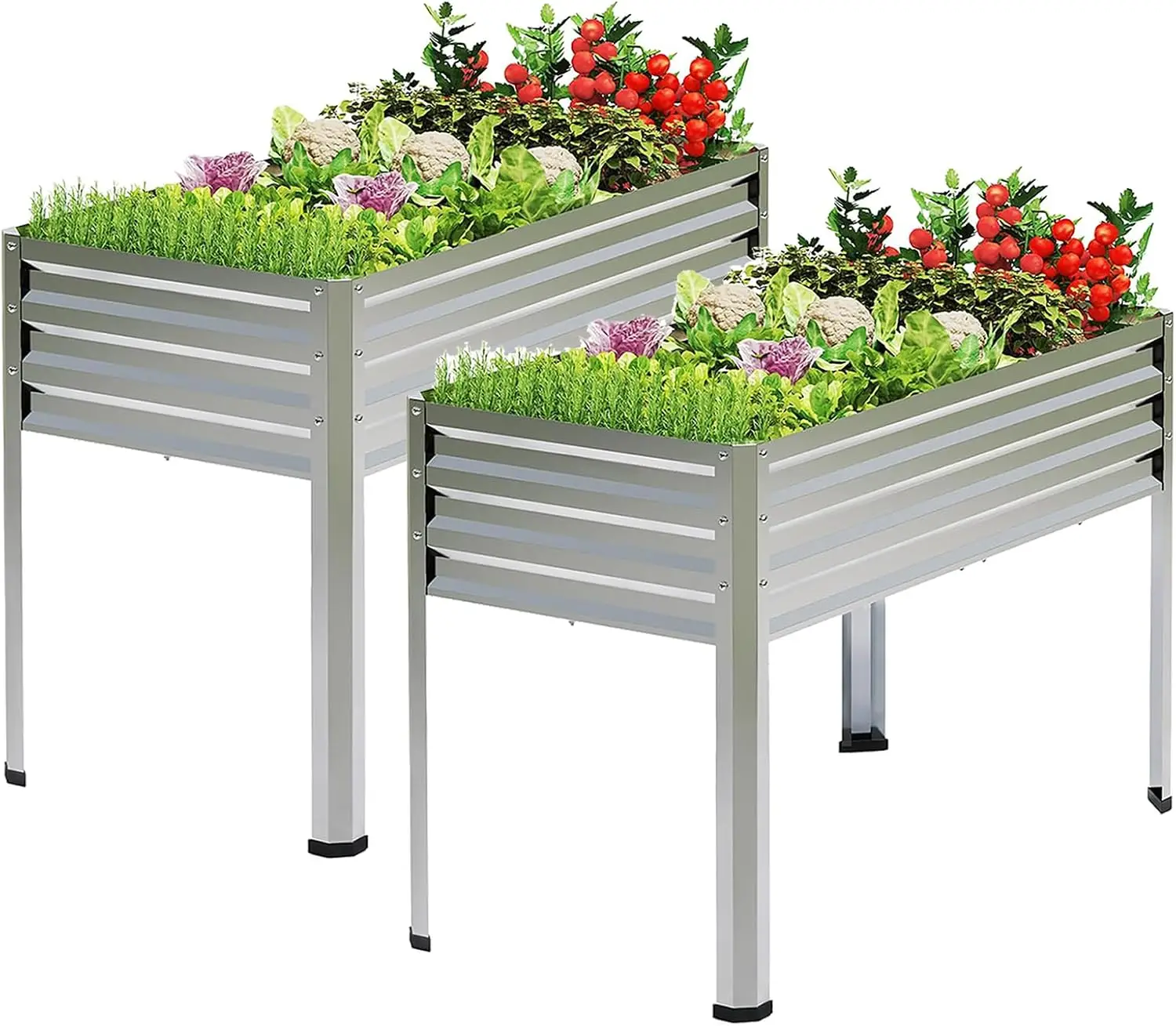 Raised Garden Bed with Legs, 48x24x32 inches, 48 Gallons, Galvanized Metal Planter Boxes with Drainage Holes