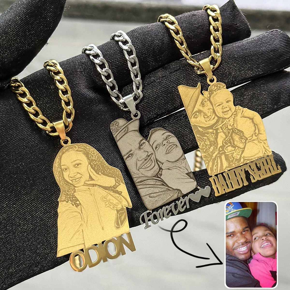 

Direct Sales Custom Photo Necklace Custom StainlesS Steel Engraving Pet Dog Cat Name Memory Frosted Picture Necklace For Woman