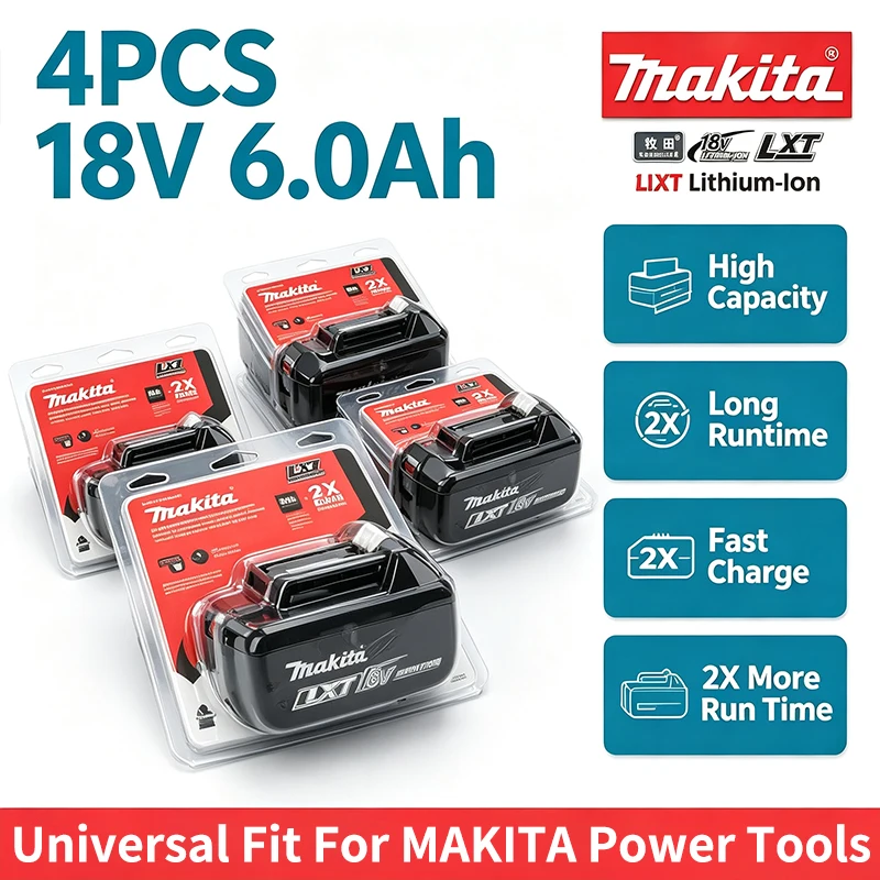 6,0 Ah Li-Ion Ersatzakku für Makita 18V LXT Werkzeuge, kompatibel mit BL1815 BL1830B BL1860B, passend für BDF453SHE, BDF454Z, BHP452, nur Akku, optional mit DC18RC Schnellladegerät, in Papierbox oder