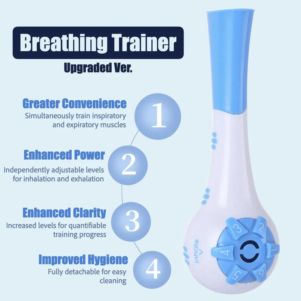 Breathing Trainer Upgraded Ver with Independent Adjustable Resistance Levels for both Inhalation and Exhalation Improved, Two Mo