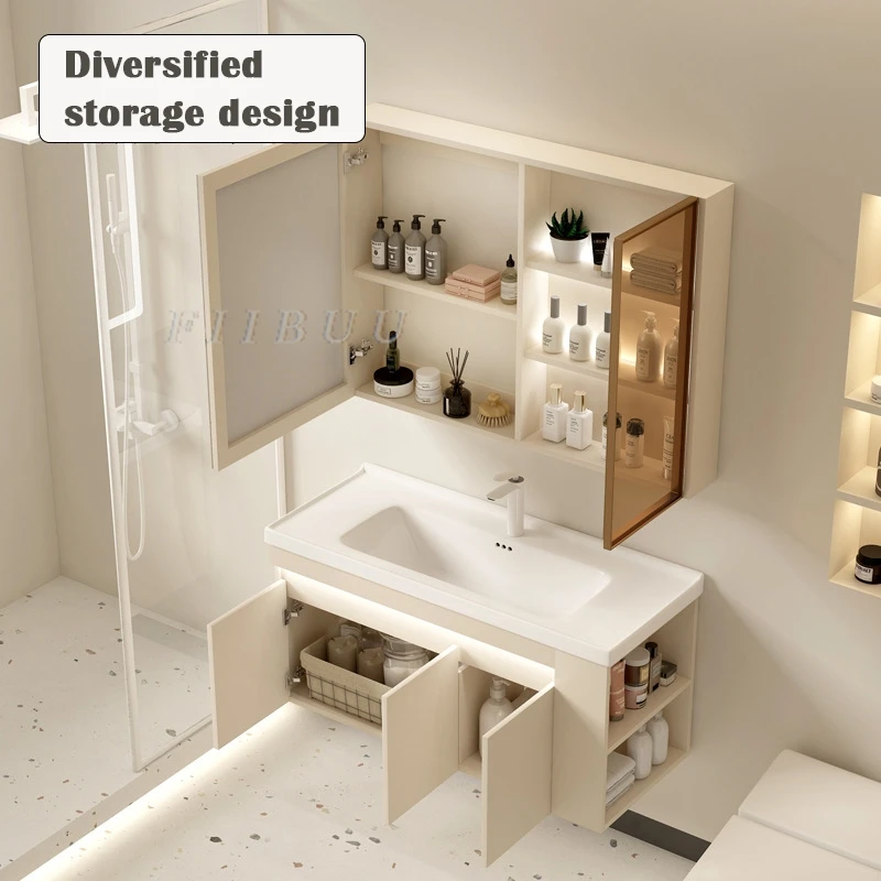 Wall Mounted Bathroom Cabinet Combination Washbasin Sink Vanity Bathroom Cabinet Ceramic Integrated Toilet Washbasin SideStorage