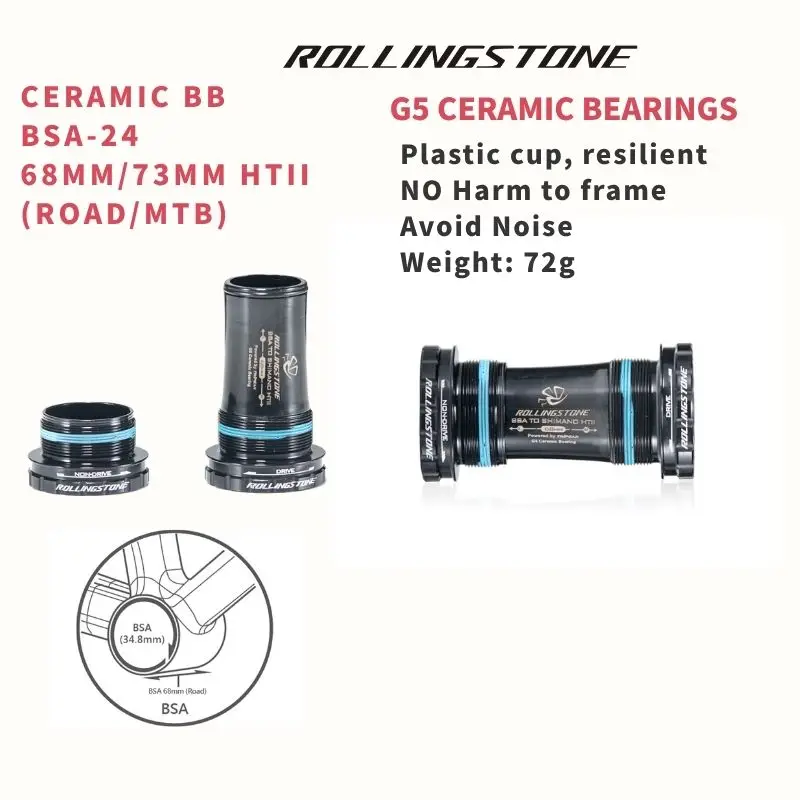 

ROLLINGSTONE Ceramic Bearing BSA24 BSA DUB Bottom Bracket 68MM 73MM Frame Type 24mm 29mm AXLE MTB ROAD FOLDING BIKE BEARINGS