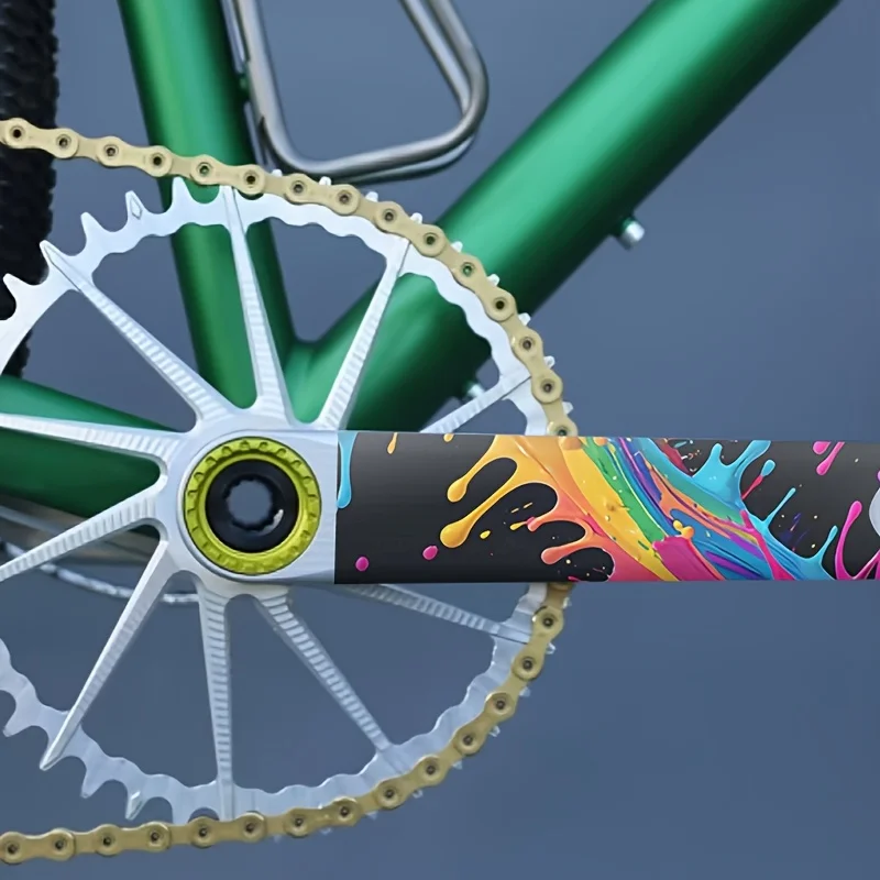 1Set Black Background Rainbow Liquid Drop Graffiti Print Vinyl Sticker,Waterproof Decal for MTB Road Bike Crank Arm,Holiday Gift