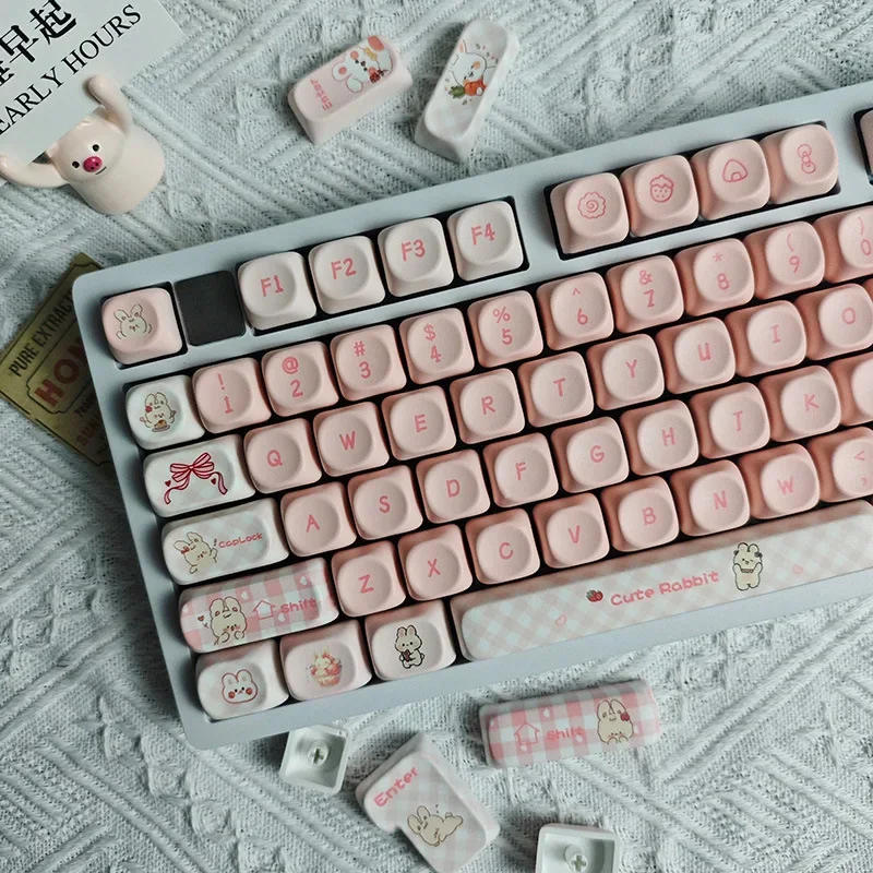 Cute rabbit theme keycap hot sublimation MOA high pbt high value pink girl gift personalized keycap