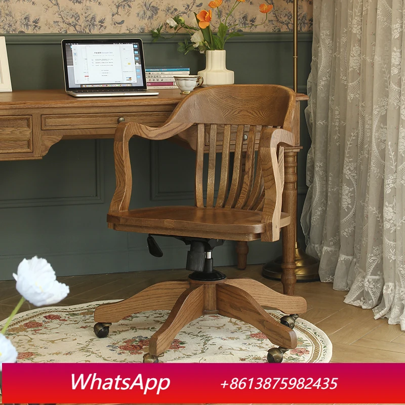 

LTT American country all solid wood study computer chair living room bedroom leisure swivel chair