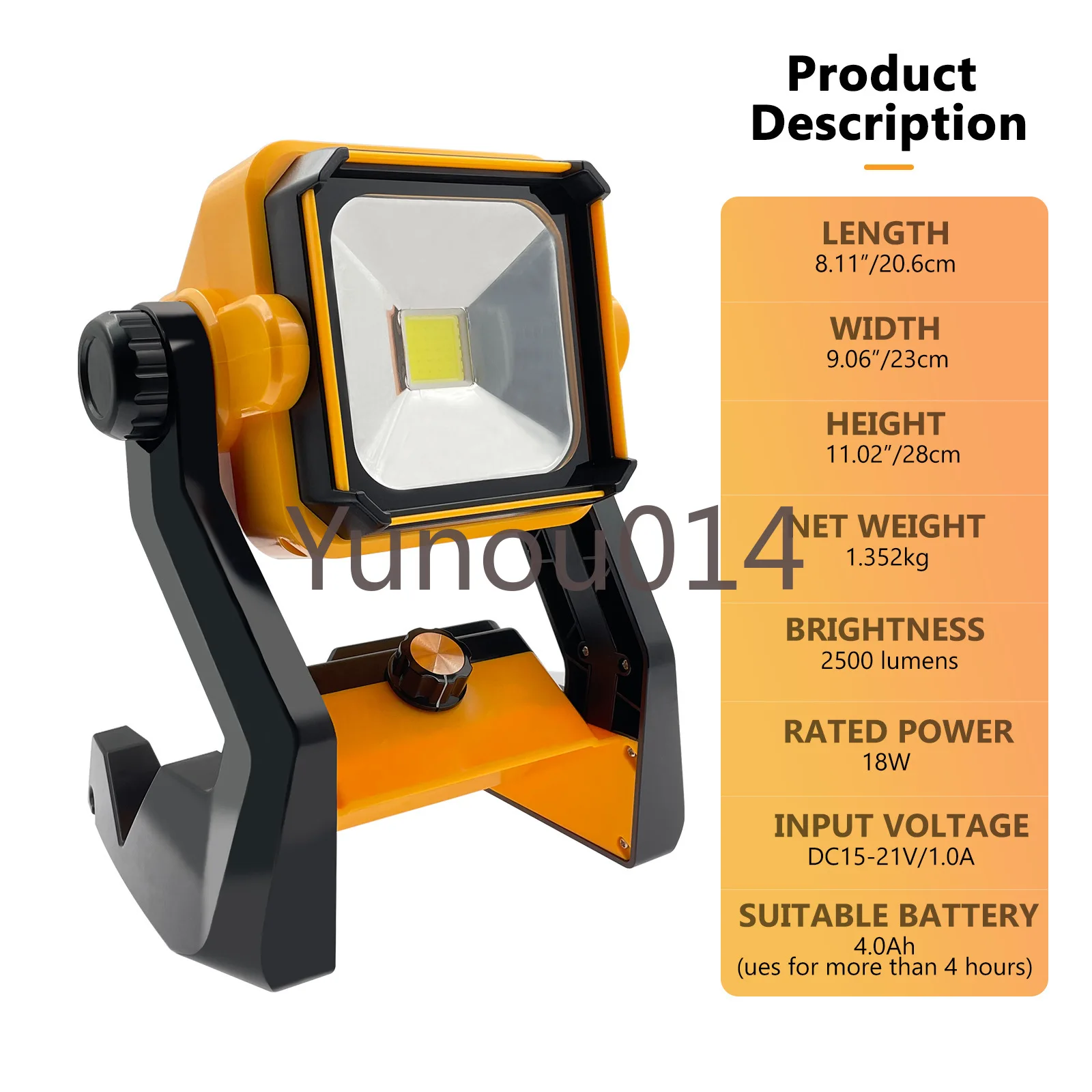 Cordless LED Work Light for Makita, Bosch, Milwaukee, Dewalt, 18V, 20V Li-ion Battery, 2500Lumen