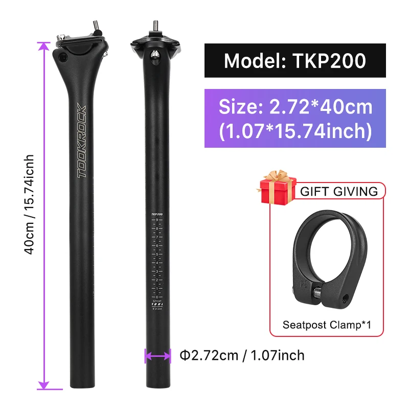 TOSEEK Carbon-Sattelstütze 27,2 31,6mm Länge 400mm Matt Schwarz MTB Rennrad Sattelstütze Fahrradteile MTB Carbon Kanu