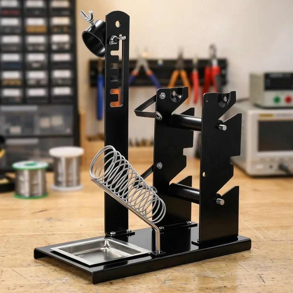 Sturdy Dual-Layer Soldering Iron Stand Designed for Dual-Spool Operation Precise Height Tuning and Reliable Iron Rest Function