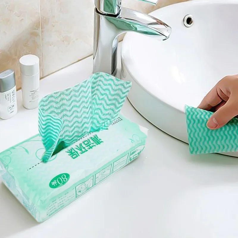 80pcs/pack Removable Dish Washing Cloth Kitchen Towels Dishcloth Non-woven Fabric Household Cleaning Cloth Disposable Wipes