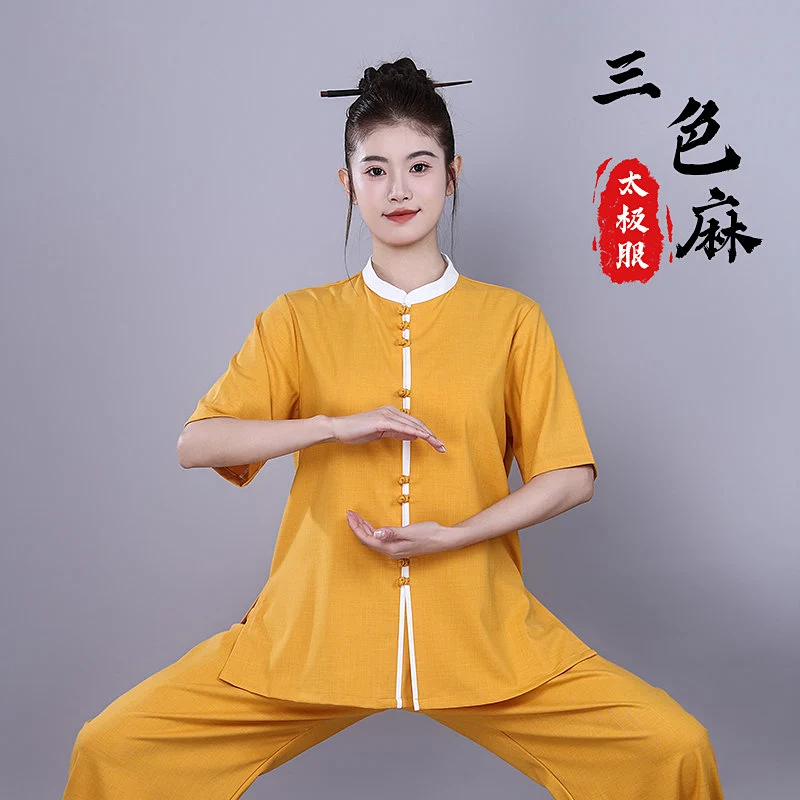 Premium High-End Unisex Tai Chi Practice Uniform Summer 2026 New Breathable Short Sleeve Linen-Blen