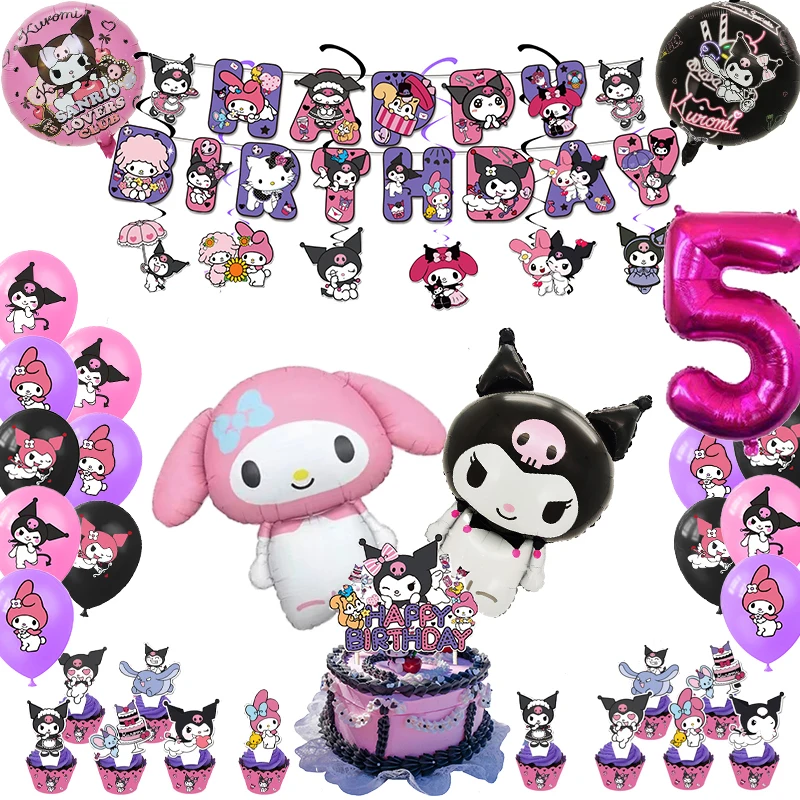 Kuromi Birthday Party Supplies Balloon Banner Tableware Cake Topper Kuromi Party Decoration Baby Shower