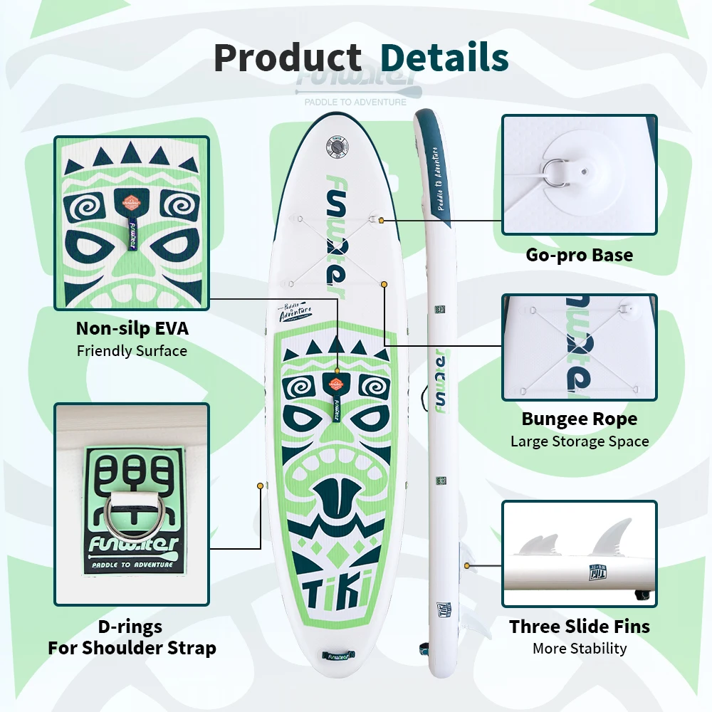 Funwater aufblasbares Stand-Up-Paddleboard (SUP-Board) mit 150 kg Tragfähigkeit für Erwachsene, Premium-PVC, stabil, langlebig, leicht, tragbar, anfängerfreundlich, Allround-Paddleboard für Touren, Cruisen, Yoga, Angeln, Freizeit, Familie, Strand, See, Ozean, Wassersport. – Detail 3