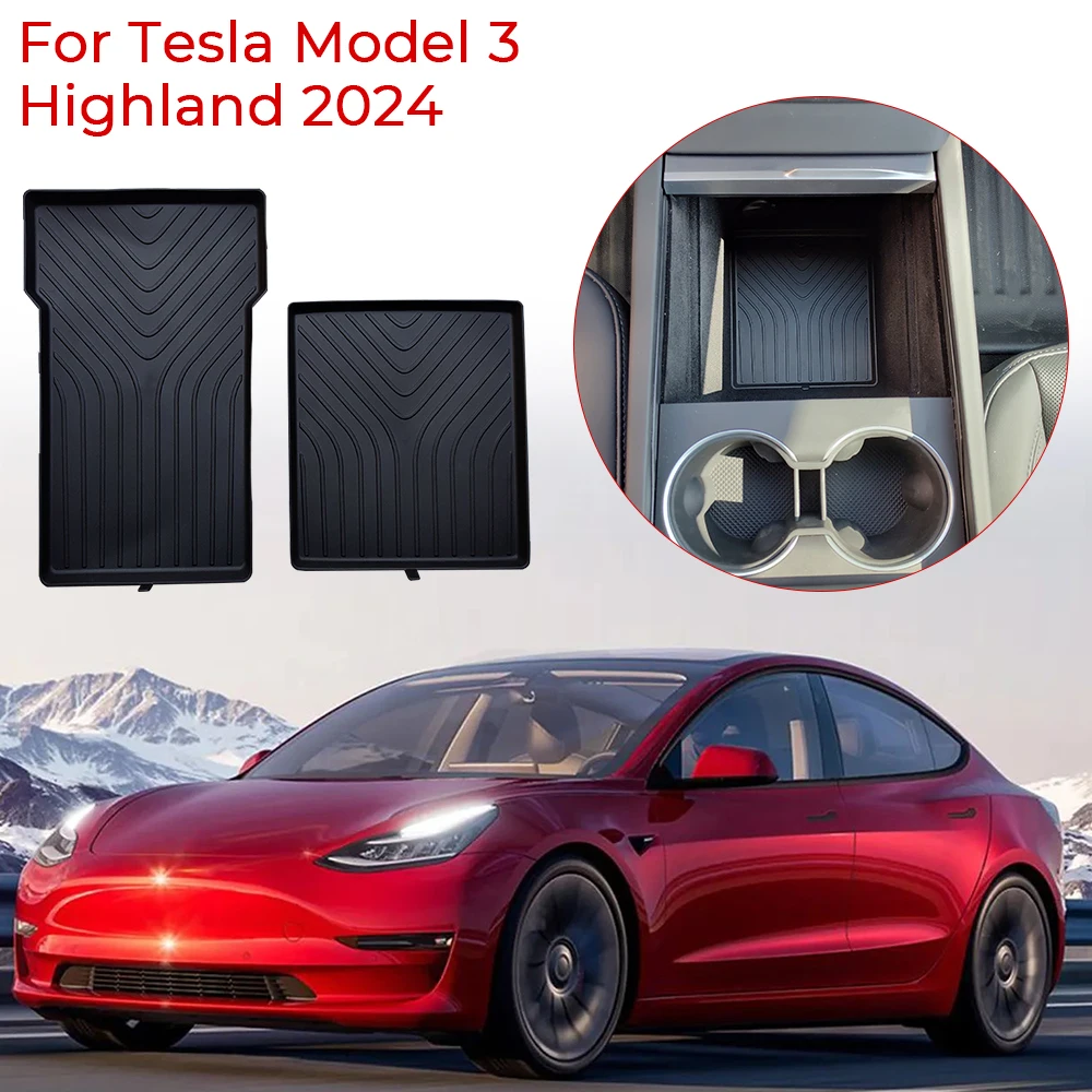 For Tesla Model 3 Highland 2024 Center Console Armrest Storage Box Stowing Tidying Accessory Lower Bottom Mat Organizer Tray Pad