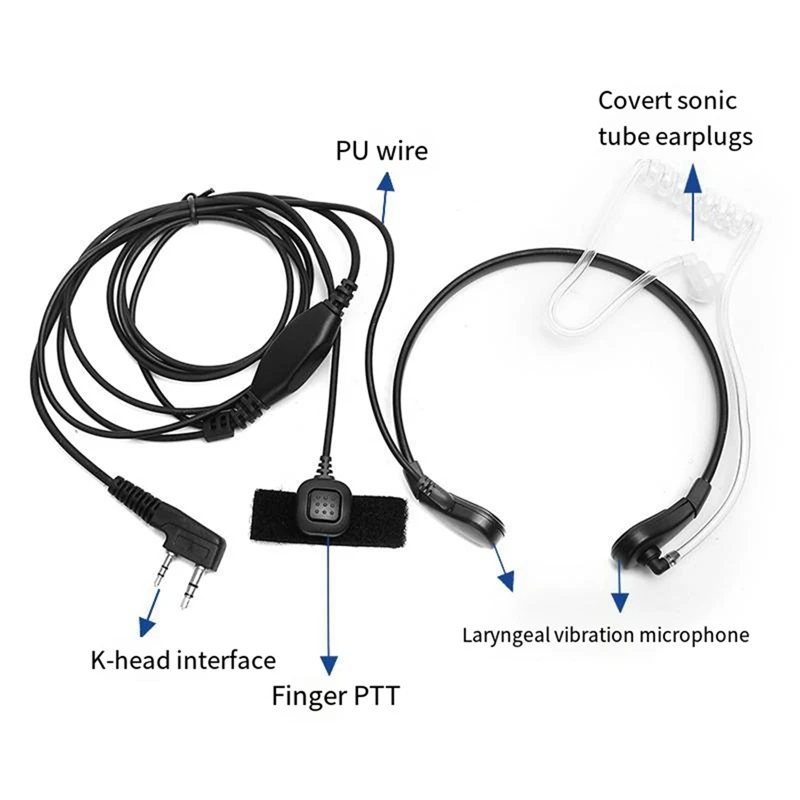 Auriculares con micrófono de garganta, intercomunicador con vibración de garganta para Baofeng BF-UV5R 888S 82, auriculares con conducto de aire controlado por garganta