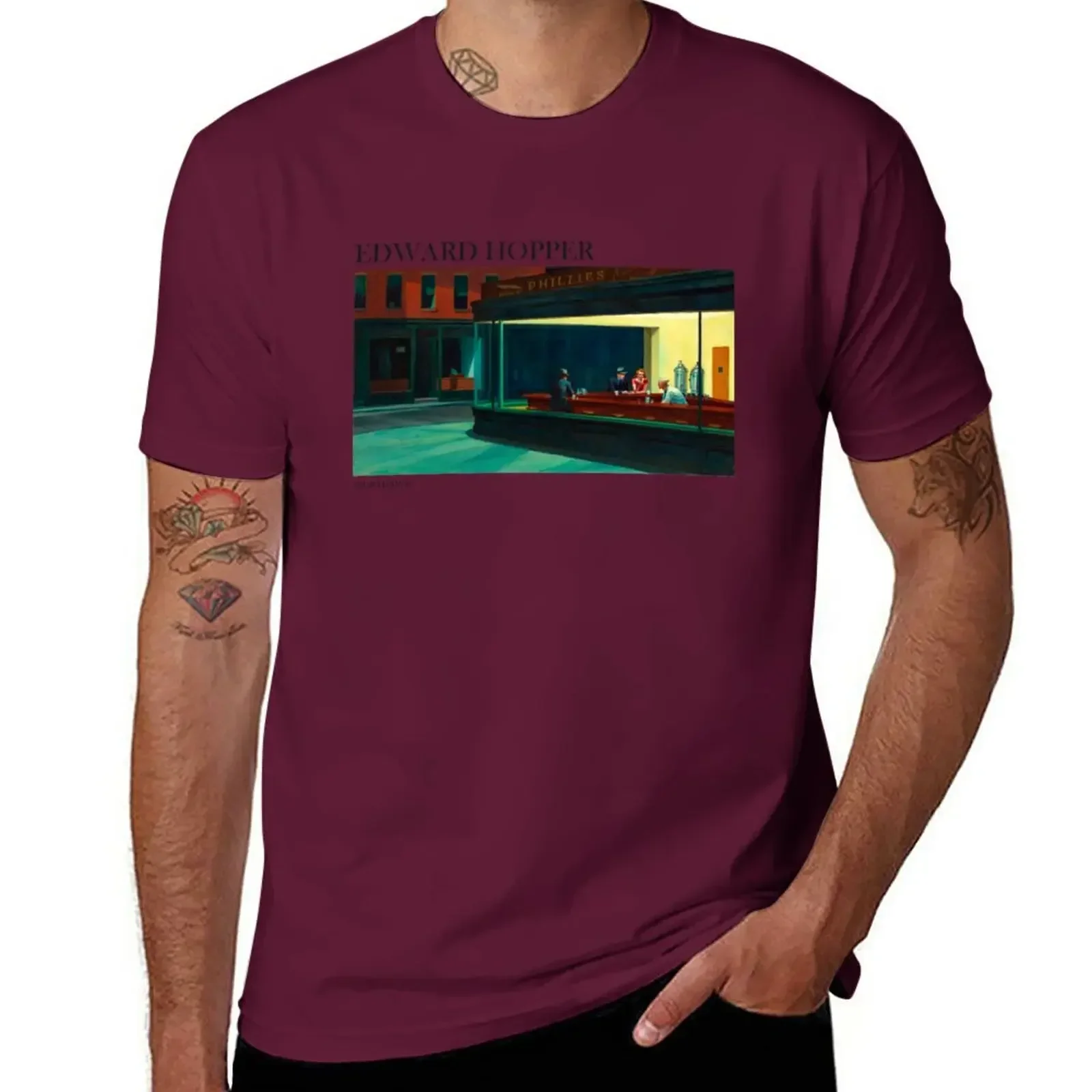 blacks anime clothes Men's clothing Edward Hopper Nighthawks T-Shirt men clothing harajuku oversized graphic t shirts