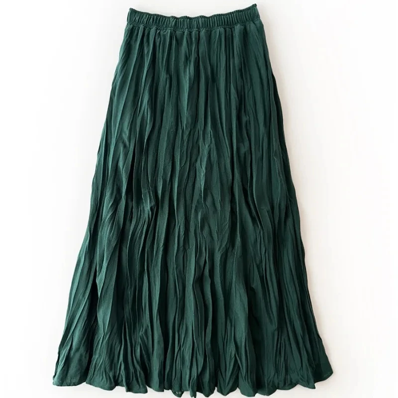 

Elegant High Elasticity Pleated A-line Skirt Fashion Versatile New Artistic Retro Skirt Simple Solid Color Medium Length Skirt