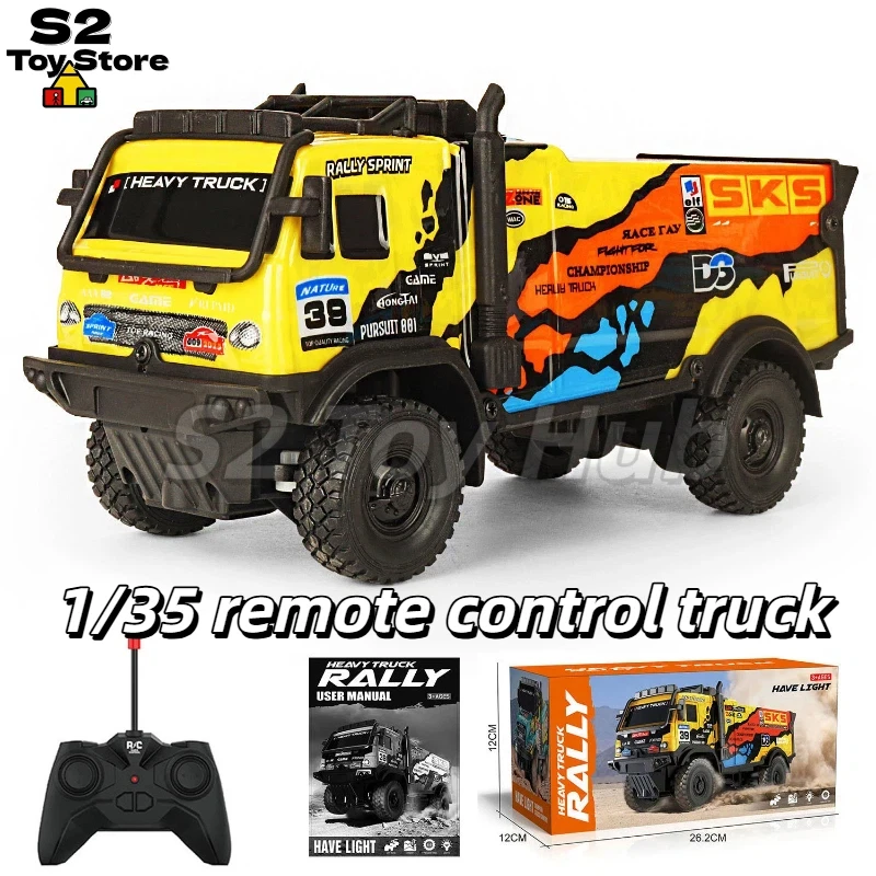 

1:35 RC Off Road Heavy Rally Truck Rechargeable Remote Control Toy Truck With Oversized Tires LED Lights For Kids Desert Racing