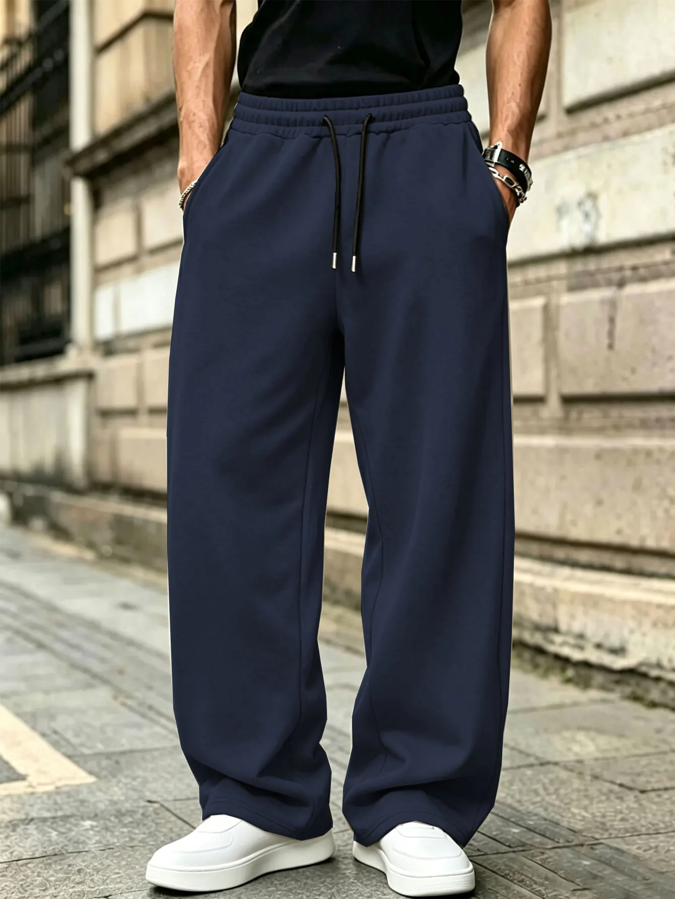 Herren-Jogginghose mit lockerem Schnitt, elastischem Bund, Kordelzug, lässigem Stil, Streetwear-Design, mit Taschen, bequeme Hose. – Detail 8