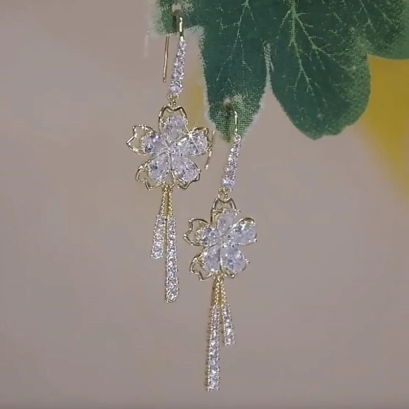 Neue Exquisite Luxus Zirkon Blume Quaste Ohrringe Für Frauen Persönlichkeit Mode Ohrringe Hochzeit Schmuck Weihnachten Geschenke – Detail 8