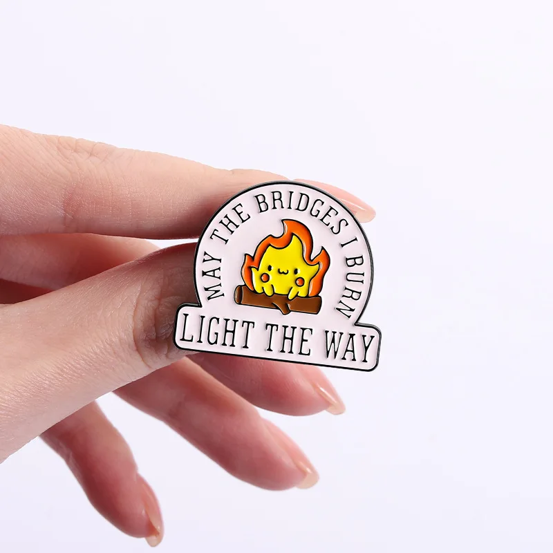 Cartoon Flaming Brooch Pins Cute Anime Theme May The Bridges I Burn Light THE Way Badge Enamel Lapel Pin Accessory Manga Ornamen