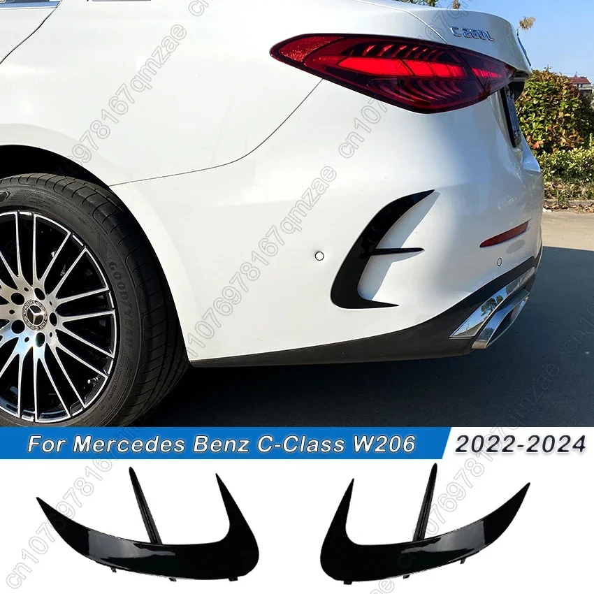 

For Mercedes Benz W206 Sedan C200 C260 C300 2022 AMG 2022-2024 Rear Bumper Lip Splitter Spoiler Side Canards Trim Gloss Black
