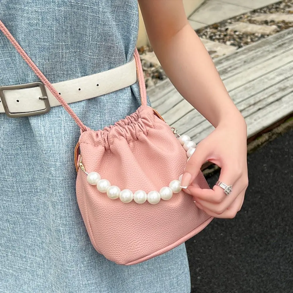 

Soild Color Drawstring Bucket Bag Single Shoulder Ancient Style PU Leather Handbag Lipstick Storage Bag Handbag
