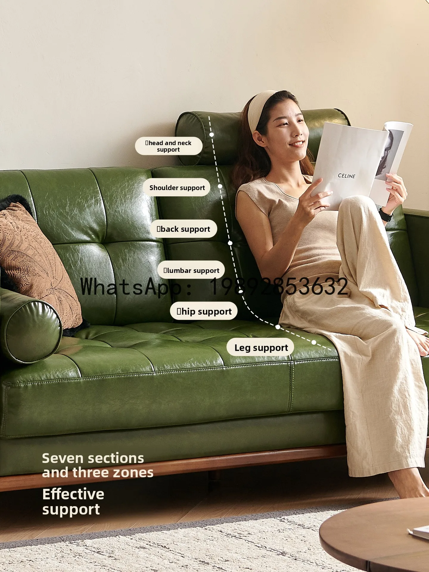 YFY Vintage Style Oil Wax Leather Sofa Living Room Three-Seater   Retro Top Layer  Straight Row Genuine Leather Sofa  Seater