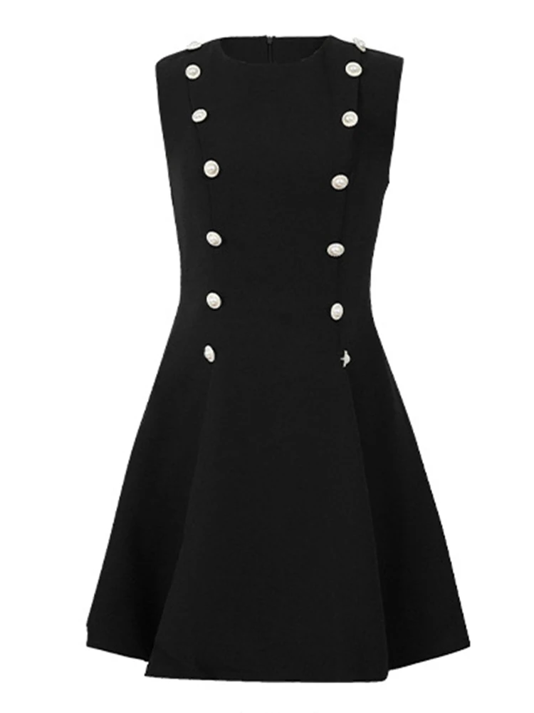 ملابس نسائية فستان قصير أنيق للسيدات حلو ريترو أسود مزدوج الصدر مطوي ثوب نسائي للحفلات والنوادي فيستدو سيدة