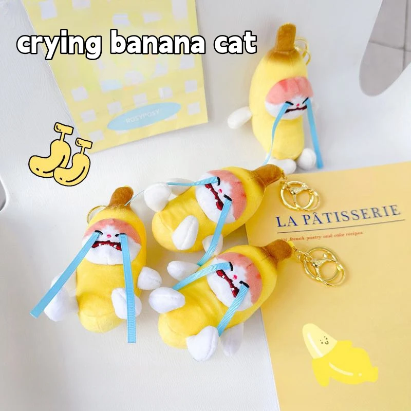 Crying Banana Cat Plush Pendant Creative Keychain Makes Sound Trendy Backpack Pendant Cute Toy Friends Children’s Holiday Gift