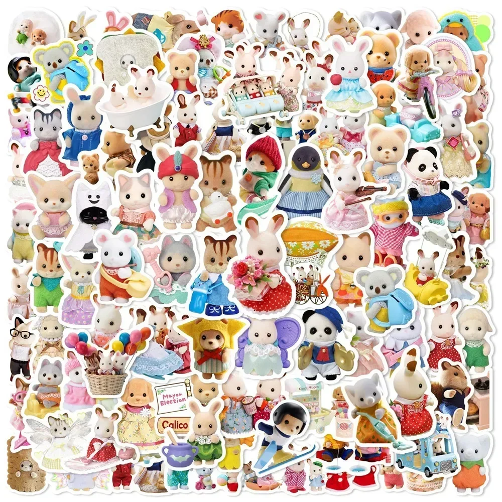 100pcs/Set Forest Animal Rabbit Bear Dog Family Characters Stickers for Cup Suitcase Decoration House Doll Playset Pegatinas