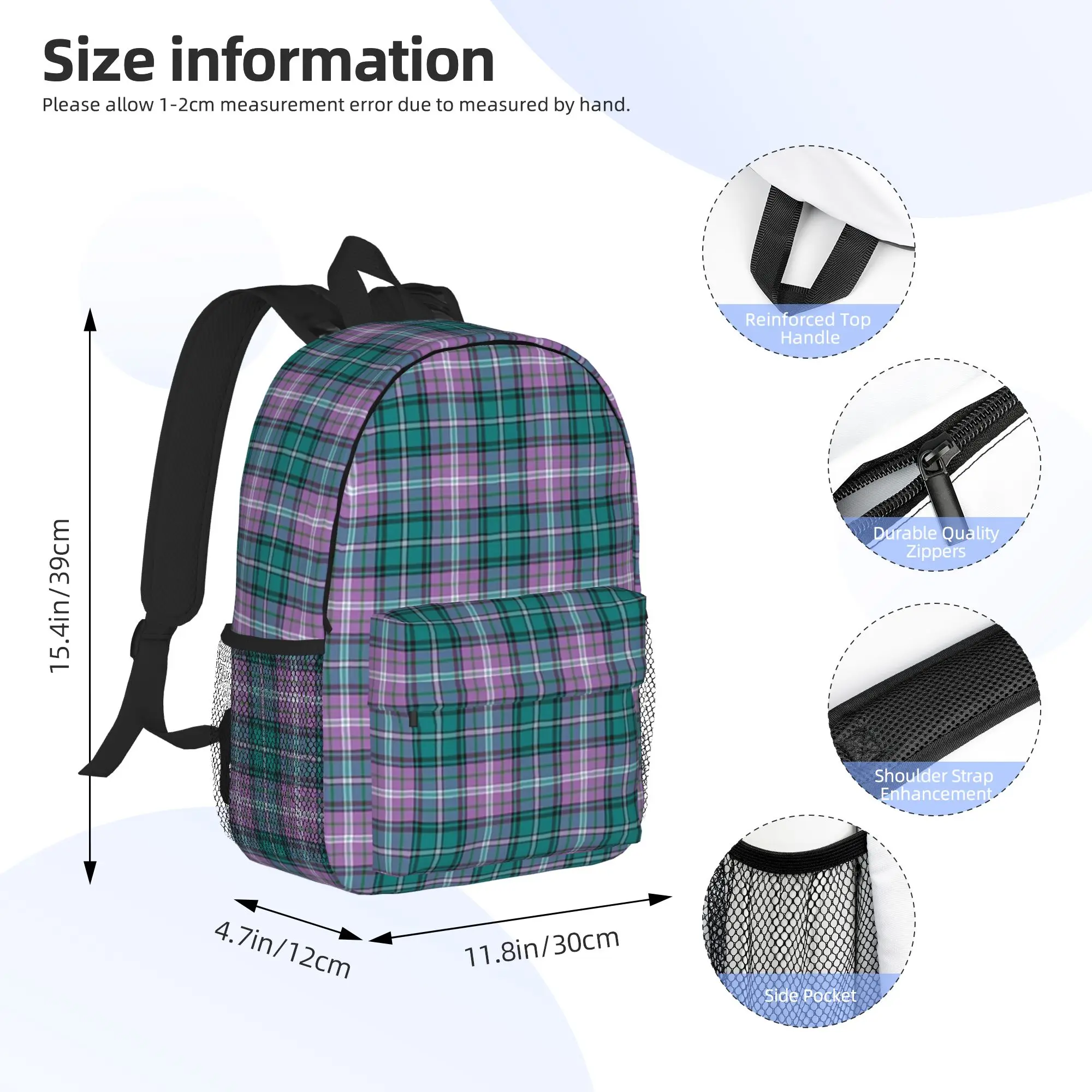 Purple Scottish Tartan Plaid Backpack Hot Sale Daypack Large Capacity Boys Girls BookBag Shoulder Bags for Men Women School Bag