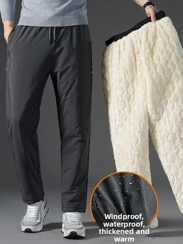 

Thiened Fce Lined Cotton Pants Men's Outdoor Winter Sports Long Trousers Windproof Waterproof Skiing Cycling Warm