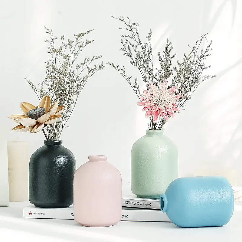 for Vase Ornament Living Room Flower Arrangement Small Fresh Dried Flower Vase Simple Modern Ceramic Handmade Flower Ware
