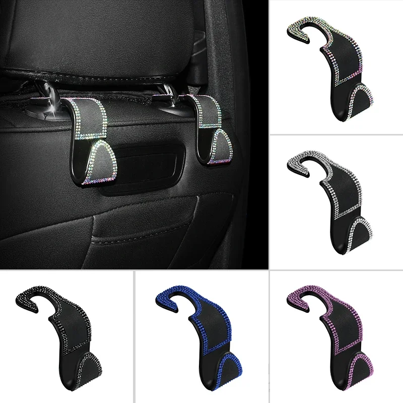 2Pcs Rhinestone Car Hook Seat Back Hooks Headrest Storage Holder Hanging Bag Organizer Auto Interior Decoration Accessories